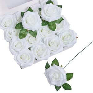 16 Count White Silk Roses 4 Inch Heads & Stems Bouquet Flowers New